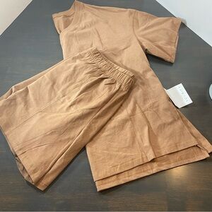 YouSify 2-Piece Lounge Set Neutral Tan Cotton Tee & Shorts XXL